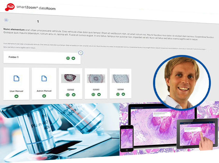 Microscope, screenshot and mobile devices show the application of SmartZoom ClassRoom at the Heinrich Heine University Düsseldorf