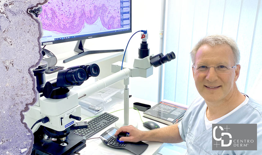 Prof. Dirschka an seinem PathoZoom Diagnostik-Arbeitsplatz
